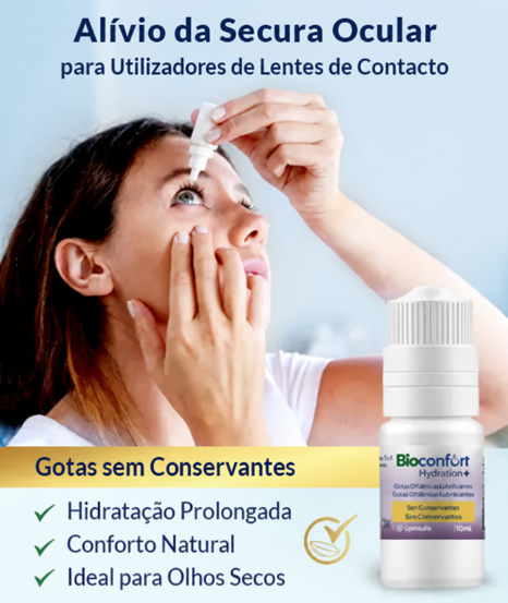 Alívio da Secura Ocular para Utilizadores de Lentes de Contacto Bioconfort Hydration