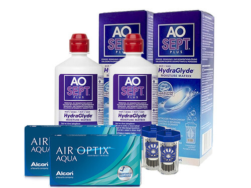 Lentes de Contato Air Optix Aqua + Aosept Plus HydraGlyde - Packs