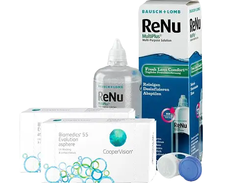 Lentes de Contato Biomedics 55 Evolution + Renu Multiplus - Packs