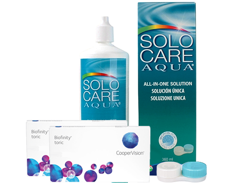 Lentes de Contato Biofinity Toric + Solo Care Aqua - Packs