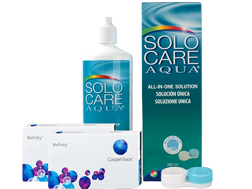 Lentes de Contato Biofinity + Solo Care Aqua - Packs