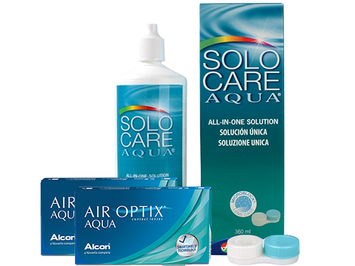 Lentes de Contato Air Optix Aqua + Solo Care Aqua - Packs