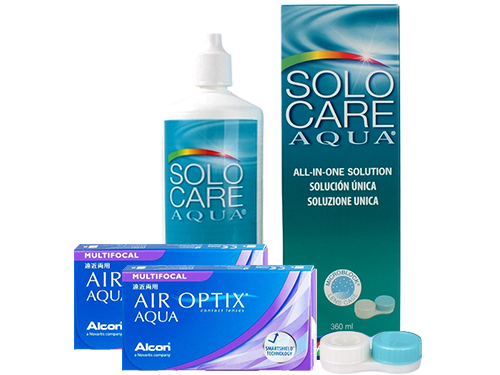 Lentes de Contato Air Optix Aqua Multifocal + Solo Care Aqua - Packs
