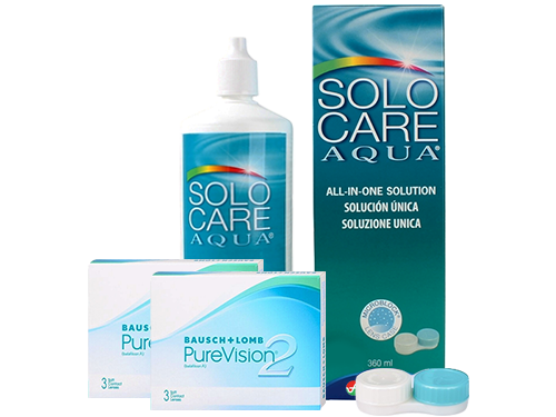 Lentes de Contato Purevision 2HD + Solo Care Aqua - Packs