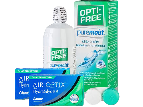 Lentes de Contato Air Optix Plus HydraGlyde for Astigmatism + Opti-Free PureMoist - Packs