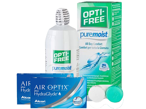 Lentes de Contato Air Optix Plus HydraGlyde + Opti-Free PureMoist - Packs