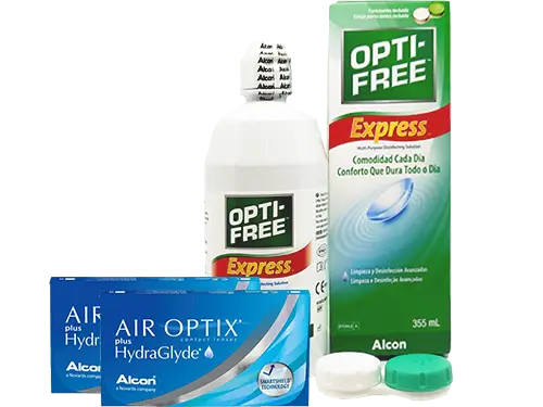 Lentes de Contato Air Optix Plus HydraGlyde + Opti-Free Express - Packs