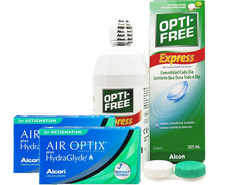Lentes de Contato Air Optix Plus HydraGlyde for Astigmatism + Opti-Free Express - Packs