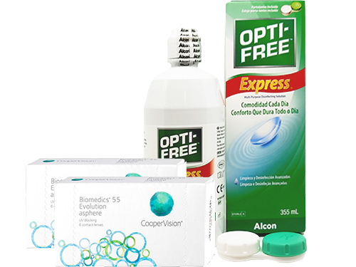 Lentes de Contato Biomedics 55 Evolution + Opti-Free Express - Packs