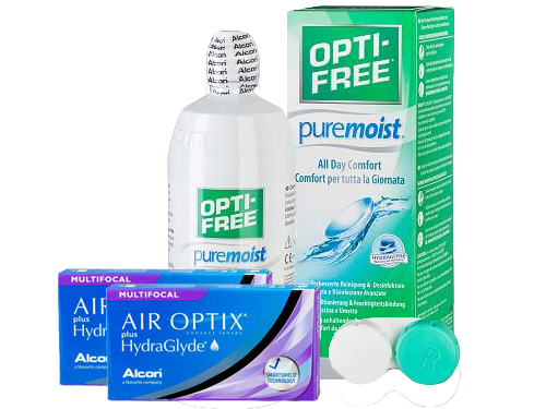 Lentes de Contato Air Optix Plus HydraGlyde Multifocal + Opti-Free PureMoist - Packs