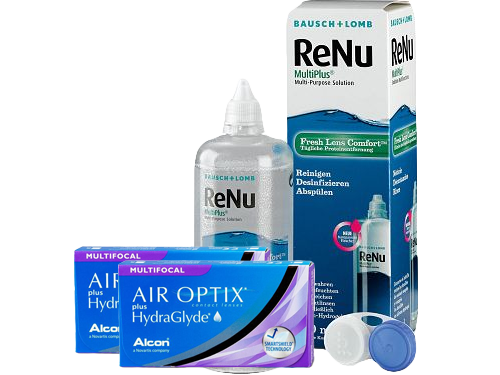 Lentes de Contato Air Optix Plus HydraGlyde Multifocal + Renu Multiplus - Packs