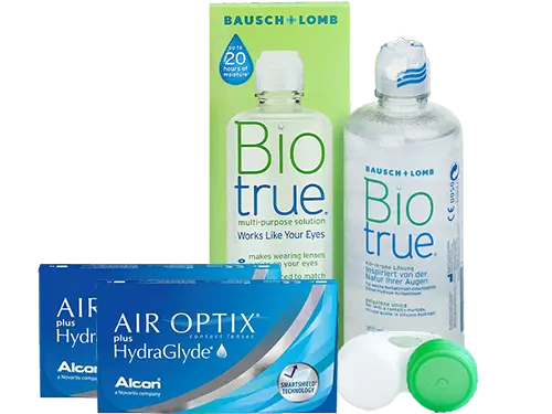 Lentes de Contato Air Optix Plus HydraGlyde + Biotrue - Packs
