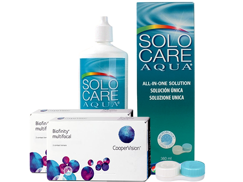 Lentes de Contato Biofinity Multifocal + Solo Care Aqua - Packs