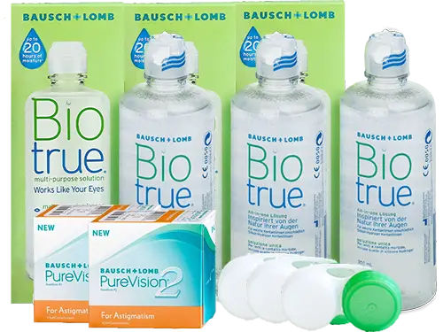 Lentes de Contato Purevision 2 Astigmatismo + Biotrue - Packs