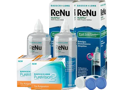 Lentes de Contato Purevision 2 Astigmatismo + Renu Multiplus - Packs