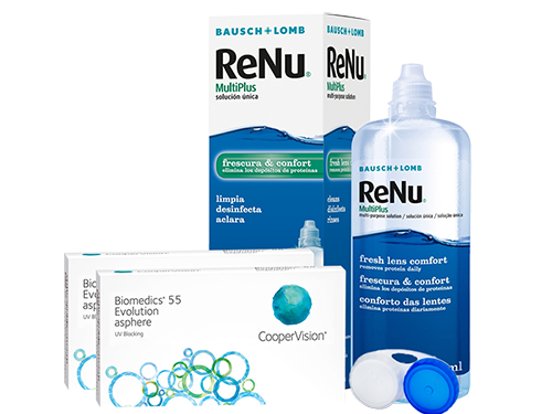Lentes de Contato Biomedics 55 Evolution + Renu Multiplus - Packs